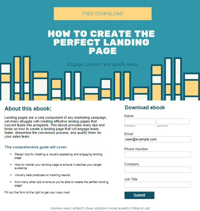 Example of an engaging, high converting landing page for ebooks